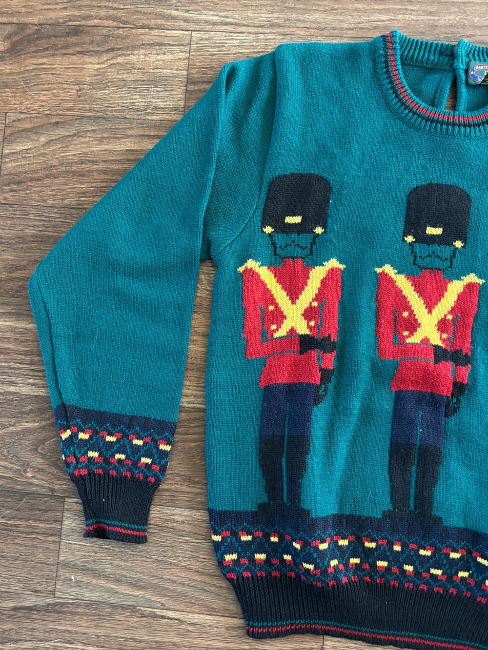 VTG Charter Club Jane Justin Toy Soldier Wool Blend Knit Sweater Green Keyhole S - Picture 8 of 16
